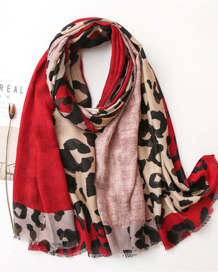 Dame Skjerf Leopard Lappeteppe Trykk Frynser Sjal