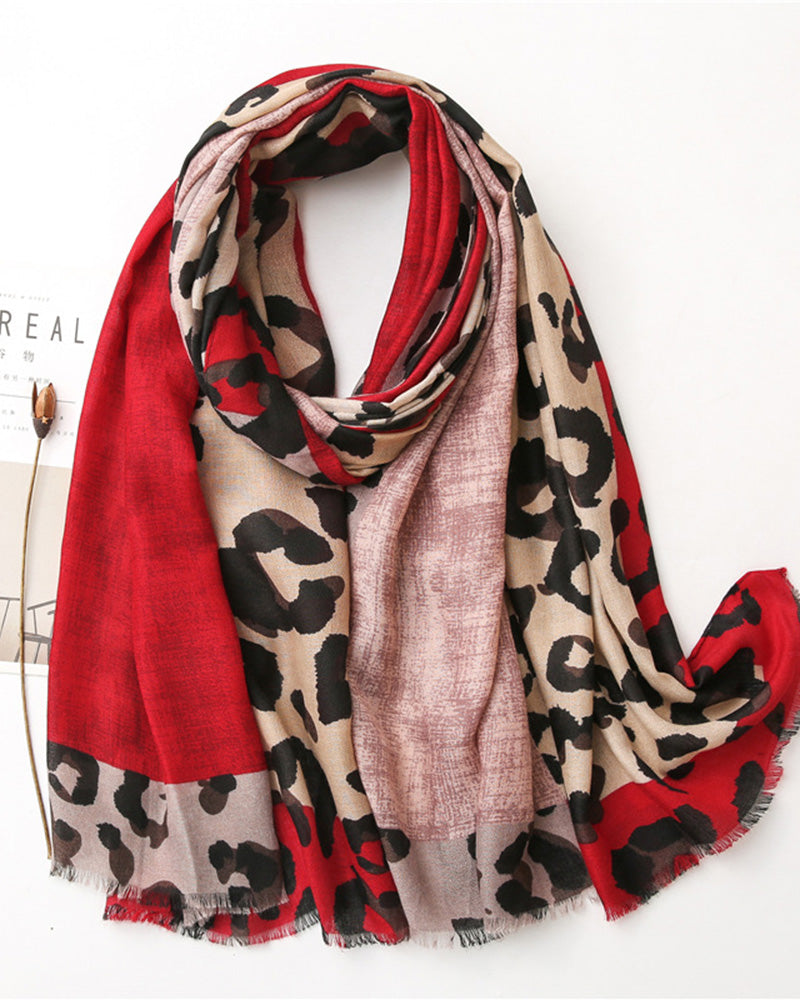 Dame Skjerf Leopard Lappeteppe Trykk Frynser Sjal