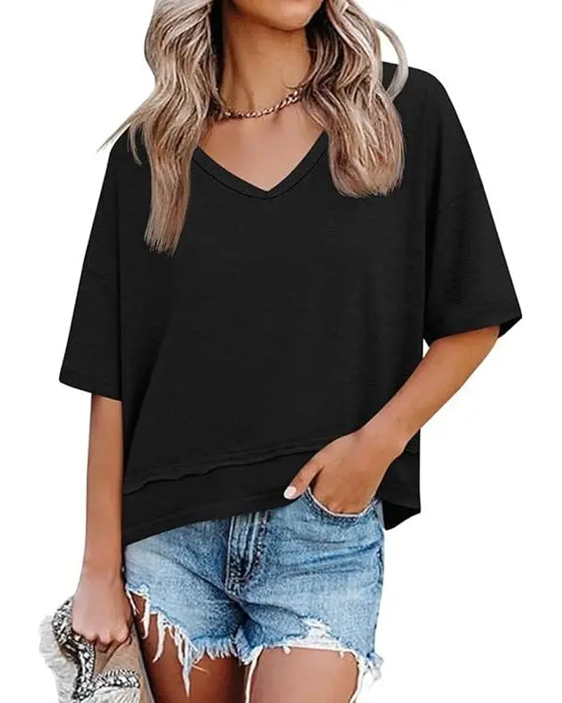Ensfarget T-Shirt V-Hals