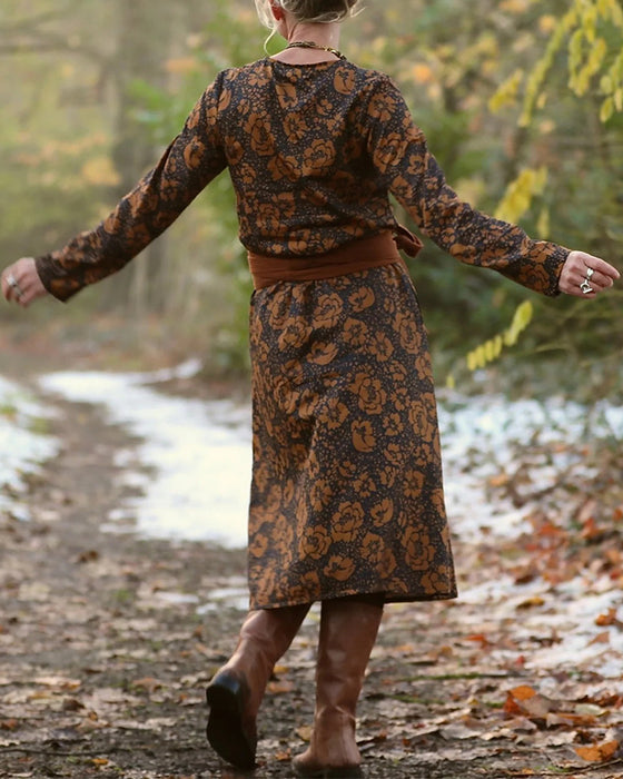 Kjole Blomstermønster Rund Hals Løs Passform