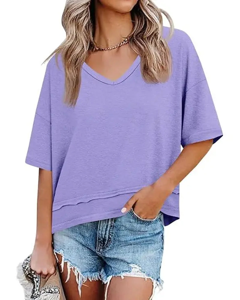 Ensfarget T-Shirt V-Hals