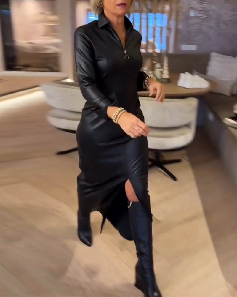 Kjole Jakkeslag Glidelås Pu Moteriktig