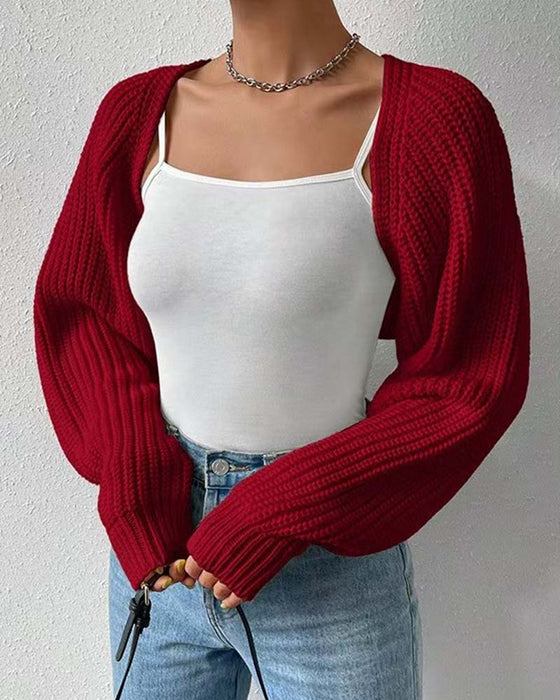 Cardigan Solid Farge Lang Erme Kort