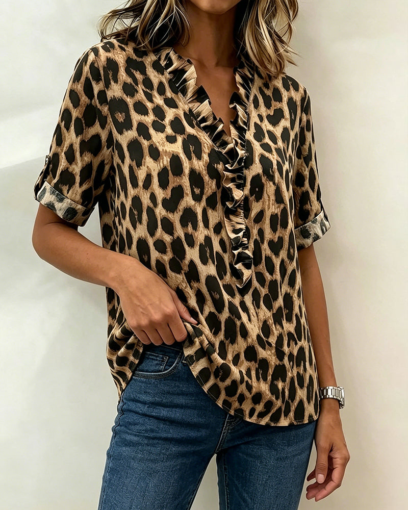 Bluse Klassisk Leopardtrykk Rysj