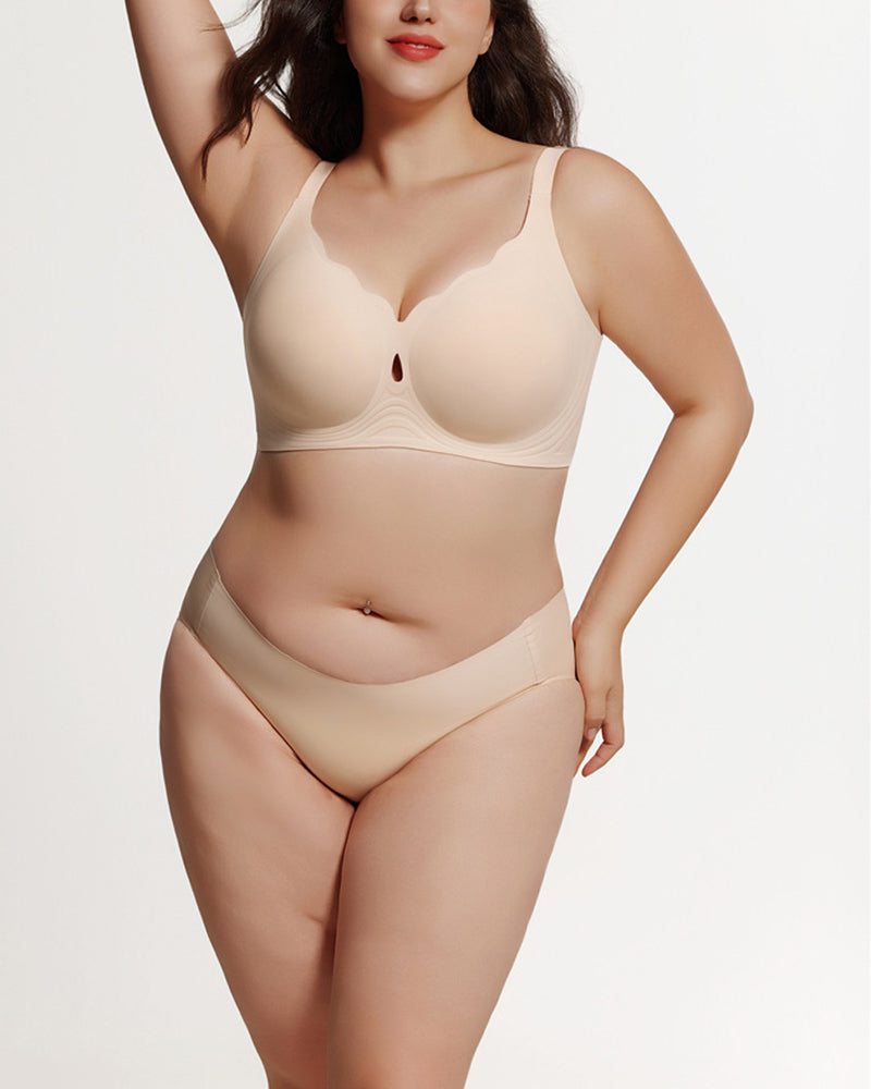 Dame-Bh Med Vanndråpeformet Utskjæring Og Blomstrete Bølgekant