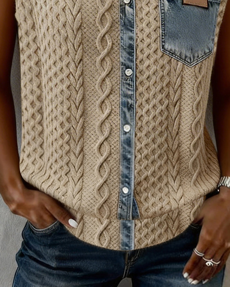 Topp Patchwork Denim Moteriktig