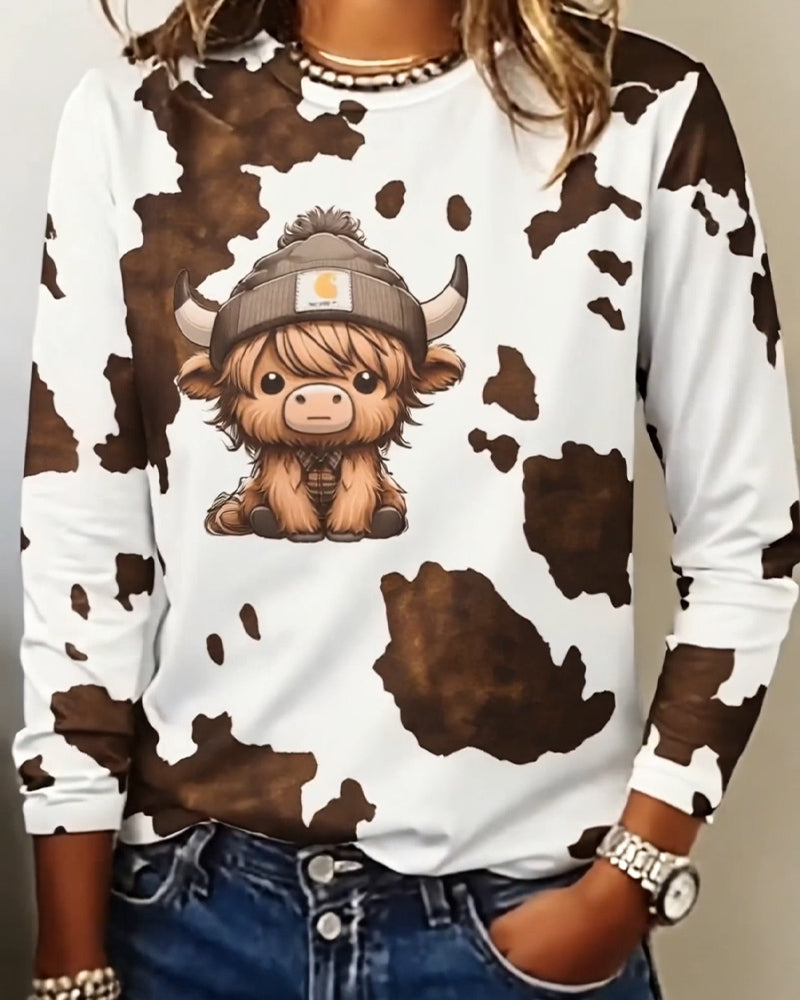 Topp Animalprint Rund Hals Langermet