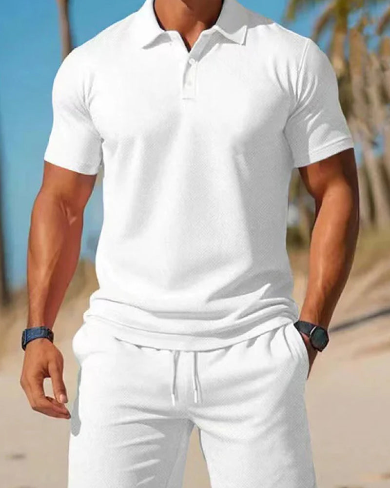 Herre 2-Delt Polo- Og Shortssett For Sommeren