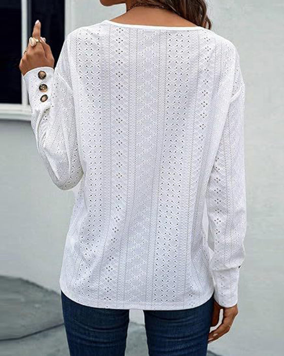 Bluse casual v-hals hul ensfarget