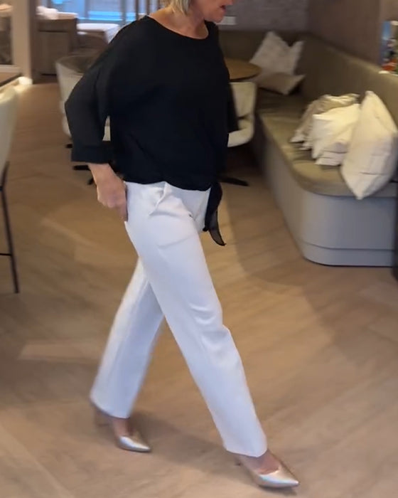 Bluse Enkel Rund Hals Ensfarget