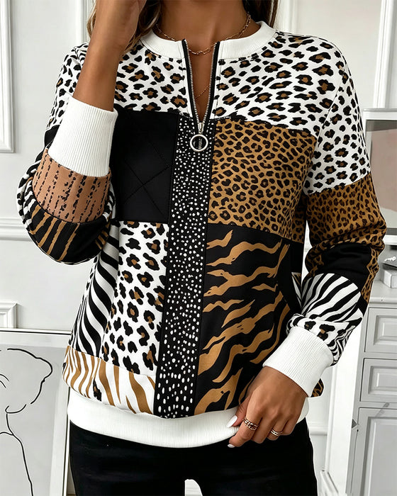 Sweatshirt Glidelås Leopard Prikket Mønster