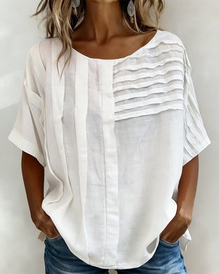 Blouse Asymmetrisk Krøket Rund Hals