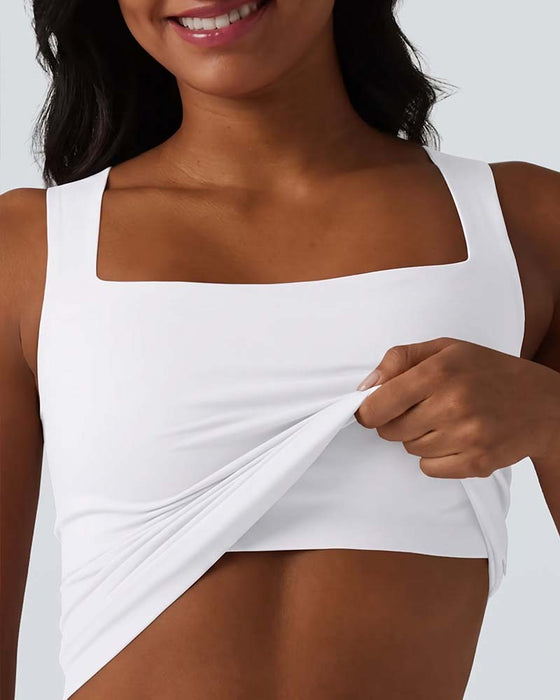 Tank Top Ensfarget Firkantet Hals Innbygd Bh