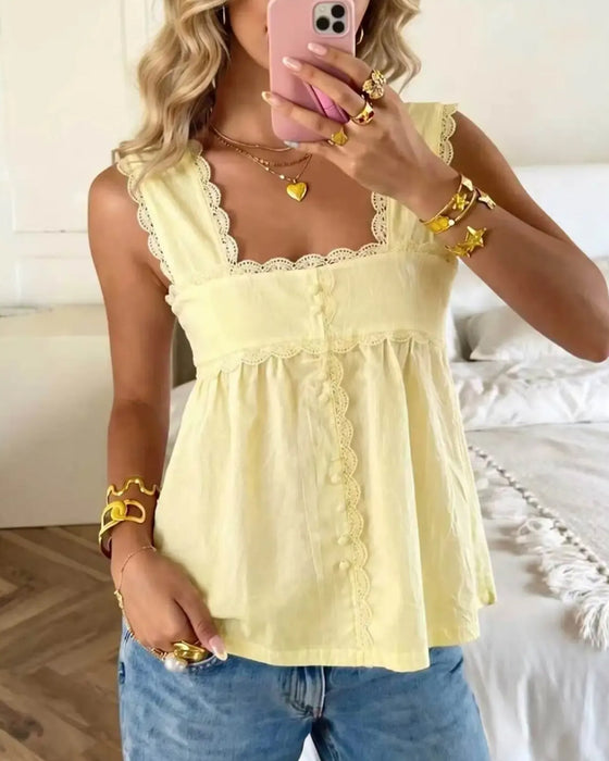 Tank Topp Solid Farge Firkantet Hals Blonde