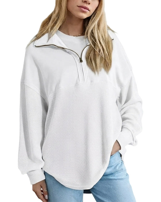 Sweatshirt Halv Glidelås Vaffel Patchwork