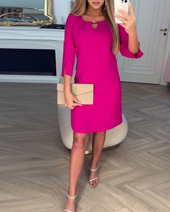 Kjole Elegant Ensfarget Hul Rett