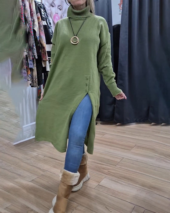 Pullover Turtleneck Knapp Spalte Lang