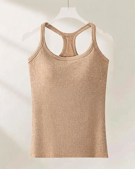 Tanktopp Innebygd Bh Ribbet Ensfarget