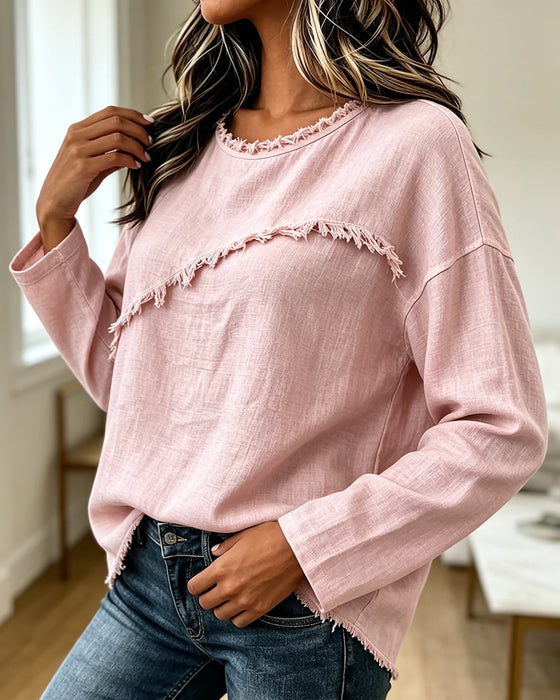 Bluse Rundhalset Solid Uregelmessig