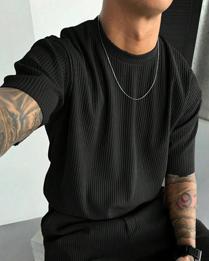 T-Shirt Ribbet Høy Hals Casual Solid