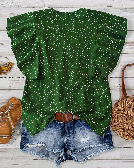 Bluse Volangerm V-Hals Prikkete