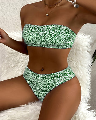 Bikini Bandeau Blomsterprint Todelt