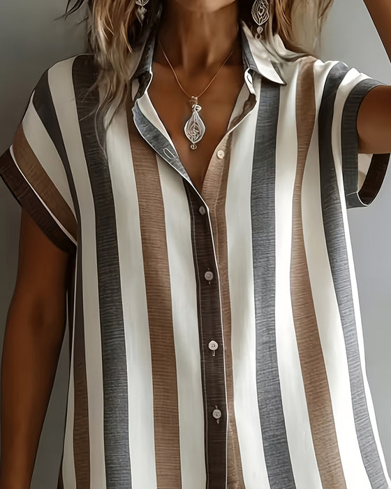 Skjorte Vertikal Stripe Kort Erme