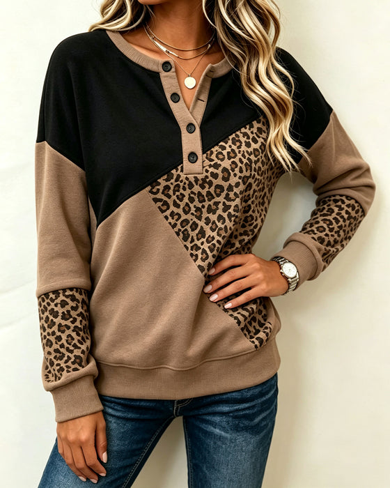 Genser Kontrast Knappet Leopard Trykk