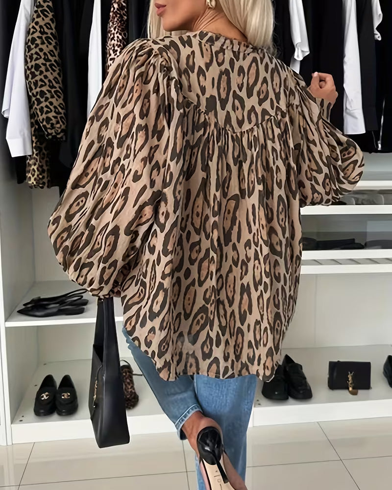 Langermet Leopardtrykk Bluse
