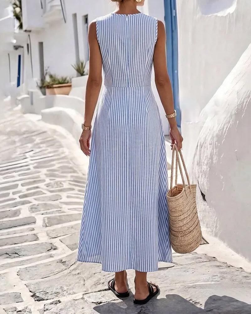 Kjole Stripe Twist Midje Ermeløs Lang