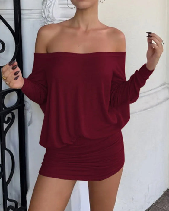 Kjole En-Skulder Rynket Bodycon