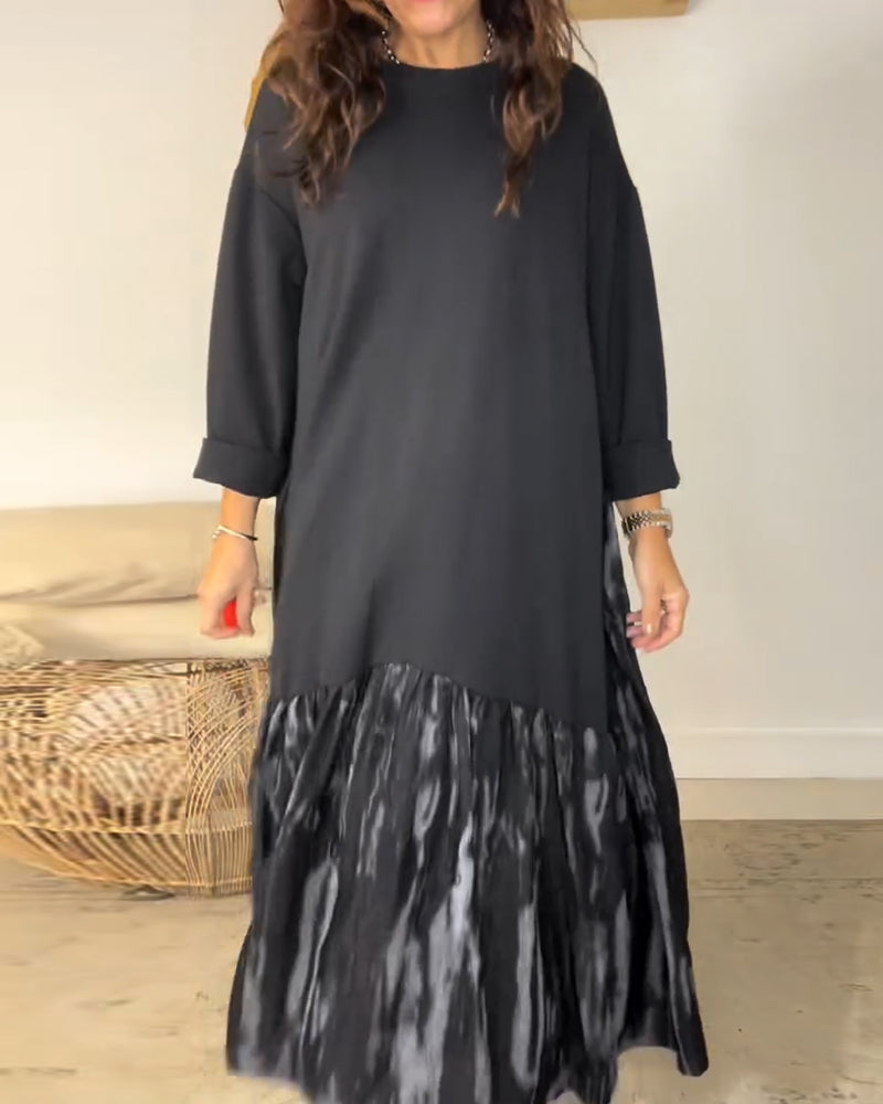Kjole Rund Hals Uregelmessig Lappeteppetrykk