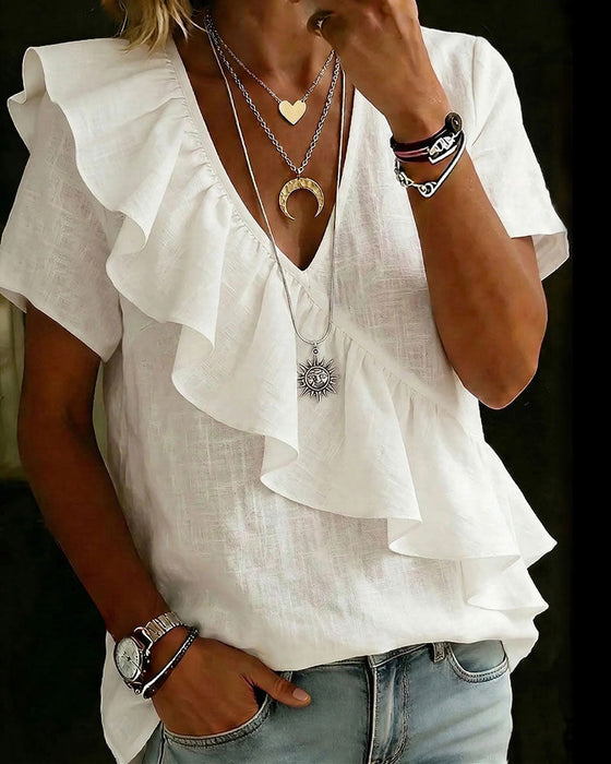 Bluse V-Hals Kort Erme Rysj