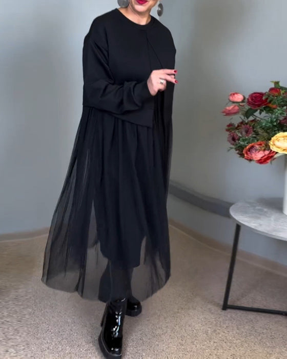 Uregelmessig mesh søm ensfarget elegant kjole