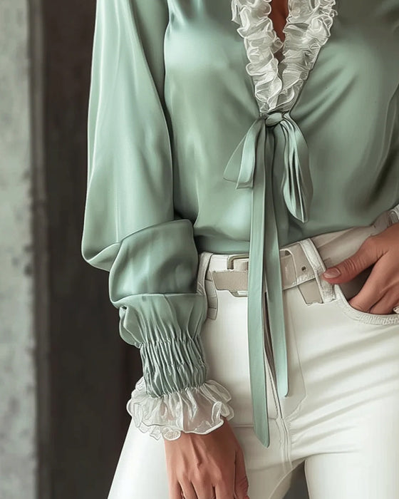 Bluse Krage Knipling Oppsnøring