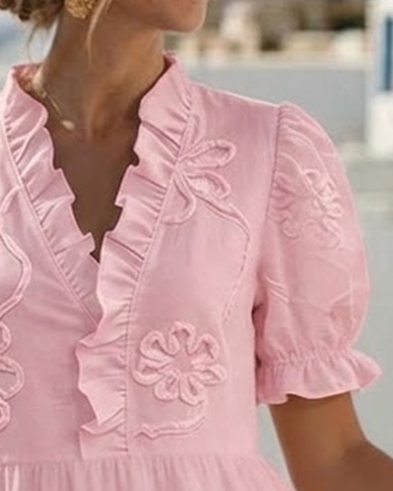 Kjole Puff Kort Erme Blomstret