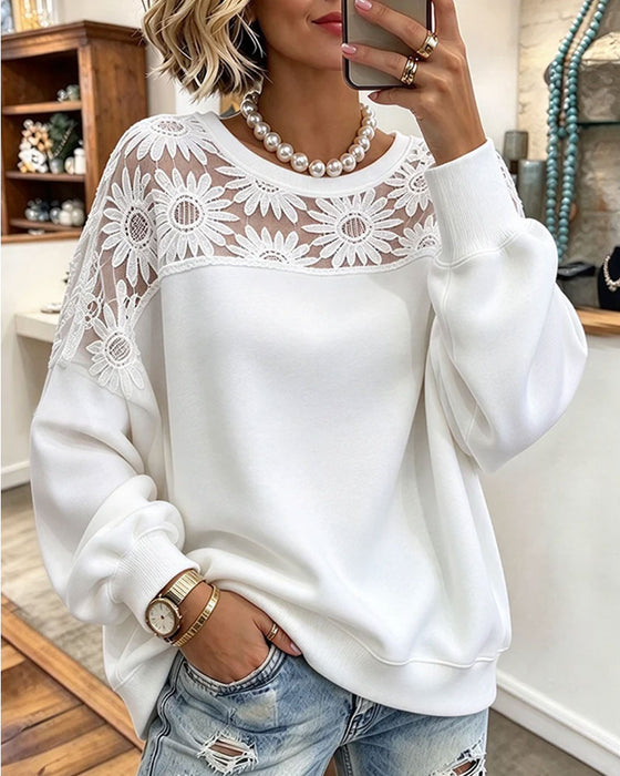 Sweatshirt Rund Hals Solsikke Knipling Patchwork