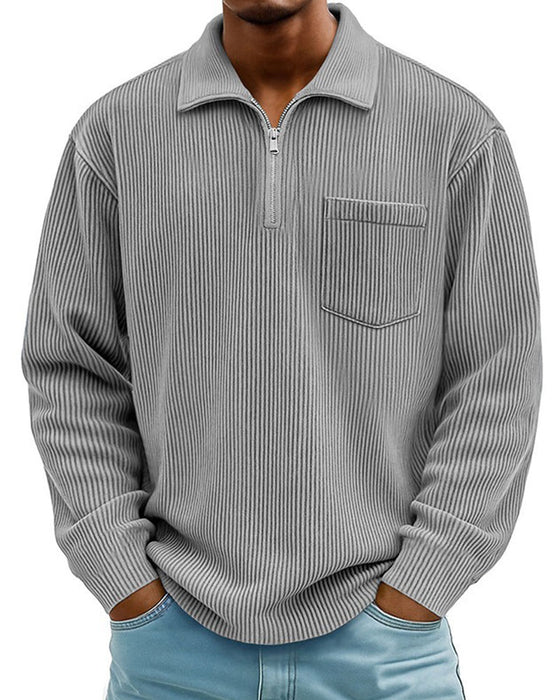 Sweatshirt Ribbet Halv Glidelås Krage Lang Erme