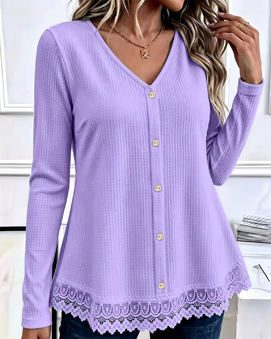 T-Shirt Lang Erme Vaffel Patchwork