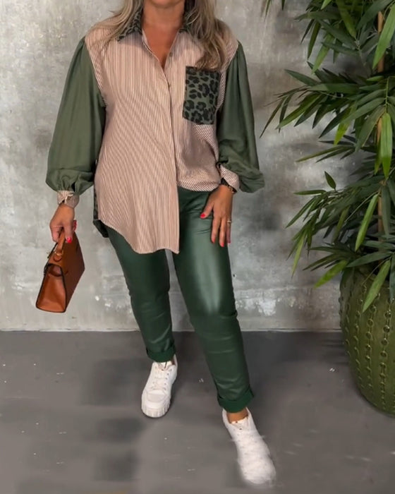 Skjorte med leopardmønster i jakkeslag med lanterne