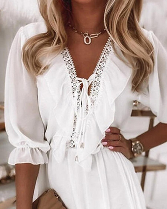 Kjole Blonde V-Hals Rysje Kort