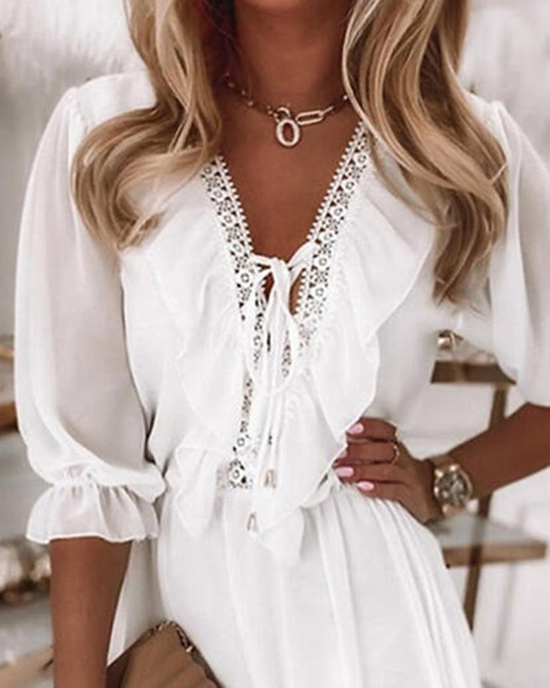 Kjole Blonde V-Hals Rysje Kort