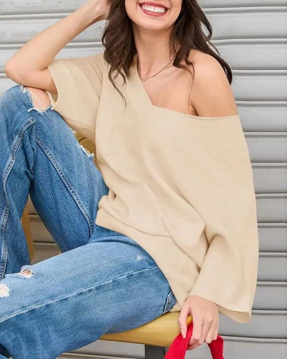 T-Shirt V-Hals Flaggermus Erme Solid