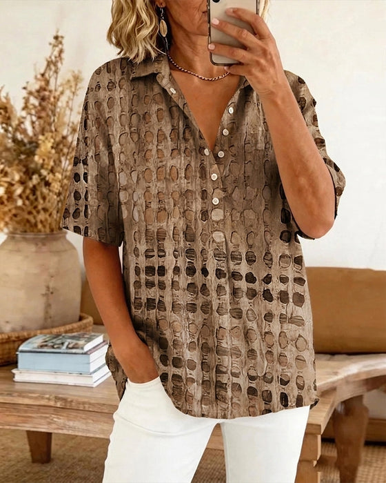 Bluse Prikket Trykk Knapp Halv Stolpe