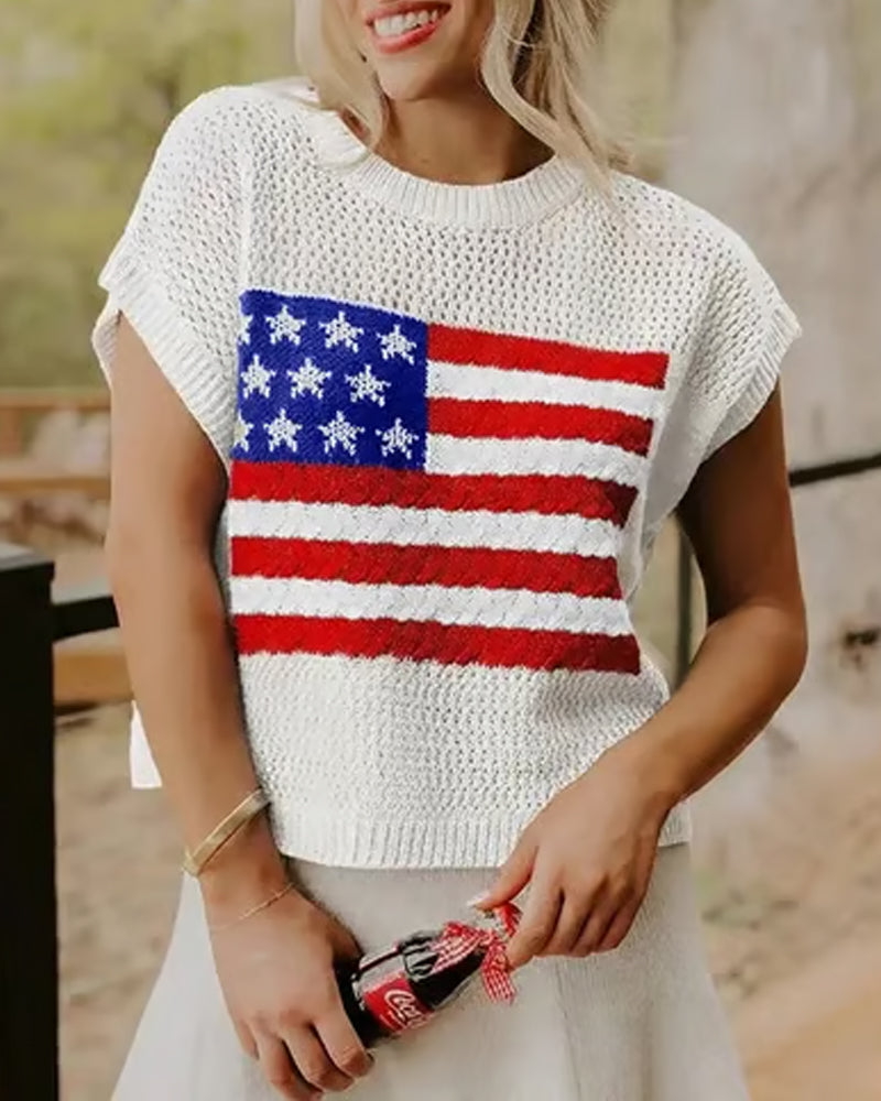 Pullover Flagg Mønster Crewneck