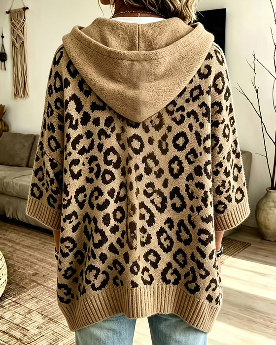 Hoodie Leopardmønster Mellomerme Lomme