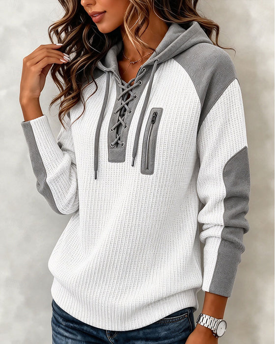 Hoodie Snøring Fargeblokk Design