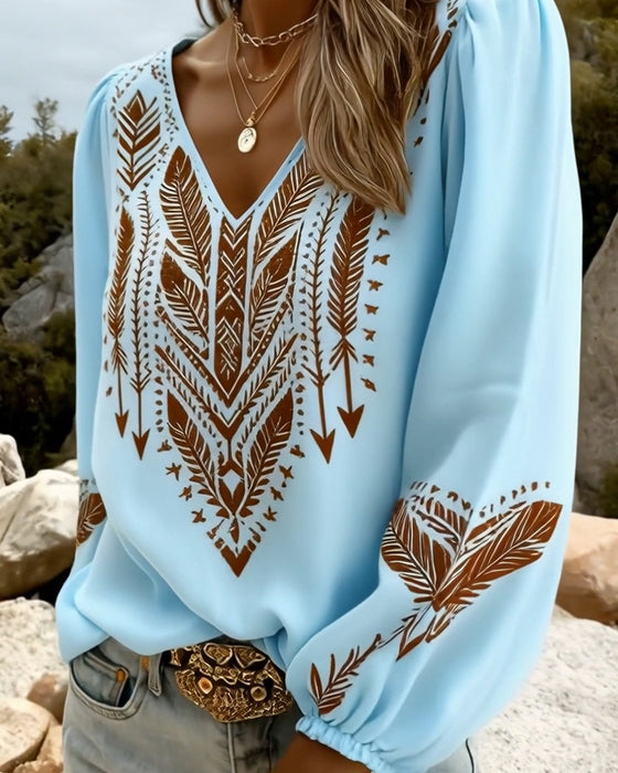 Bluse Pufferm V-Hals Løstsittende