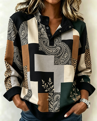 Bluse Leopard Paisley Fargeblokk