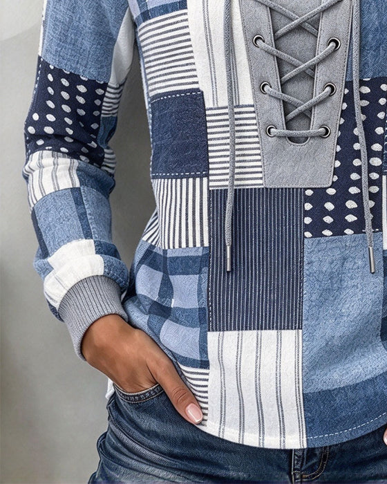Sweatshirt Snøring Rutete Langermet Slim